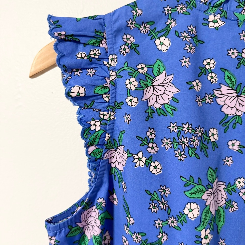 J.Crew Womens Blue Floral Ruffle High‎ Neck Flutter Sleeve Blouse Top Size S - Picture 3 of 16